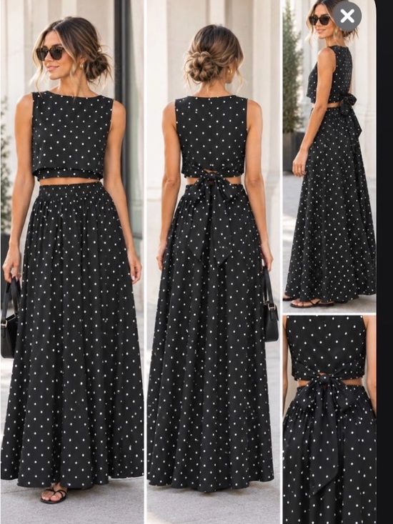 Commense Dresses & Skirts - Polka Dot Maxi Skirt Two-Piece Set - Black & White Medium NWT